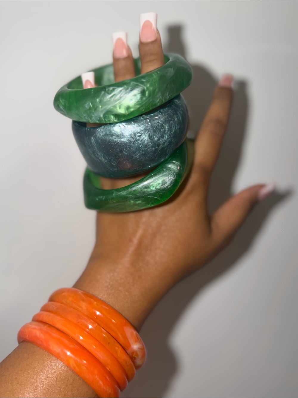 Marbled Green, Teal & Orange Resin Bracelet Stack — Modern Women's Bangles